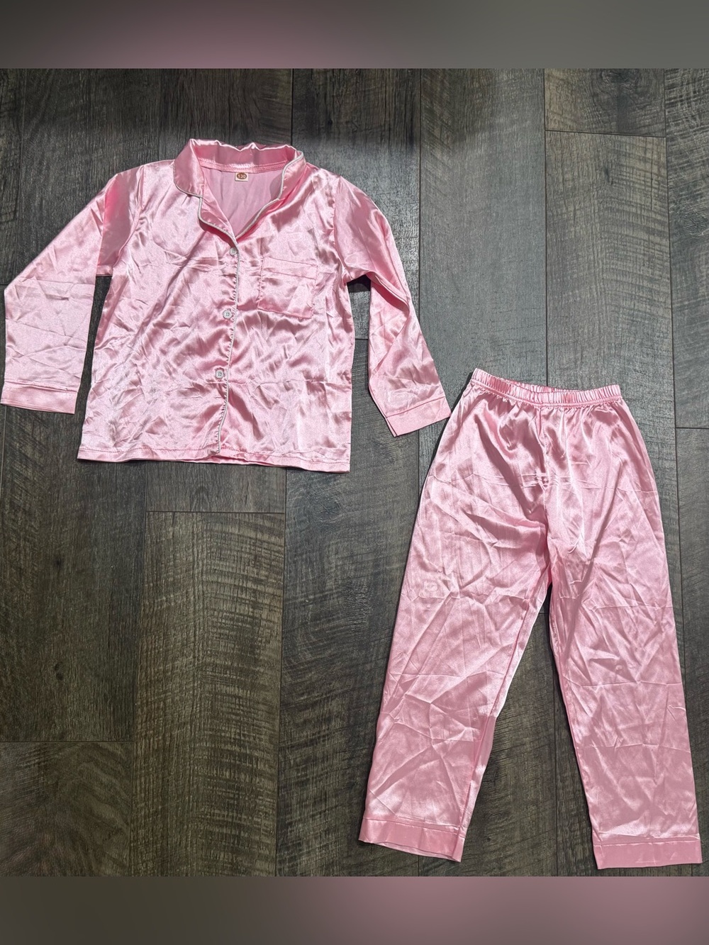 Little Girls Light Pink Satin 2 piece Pajama Set Long Sleeve size 5-6Y